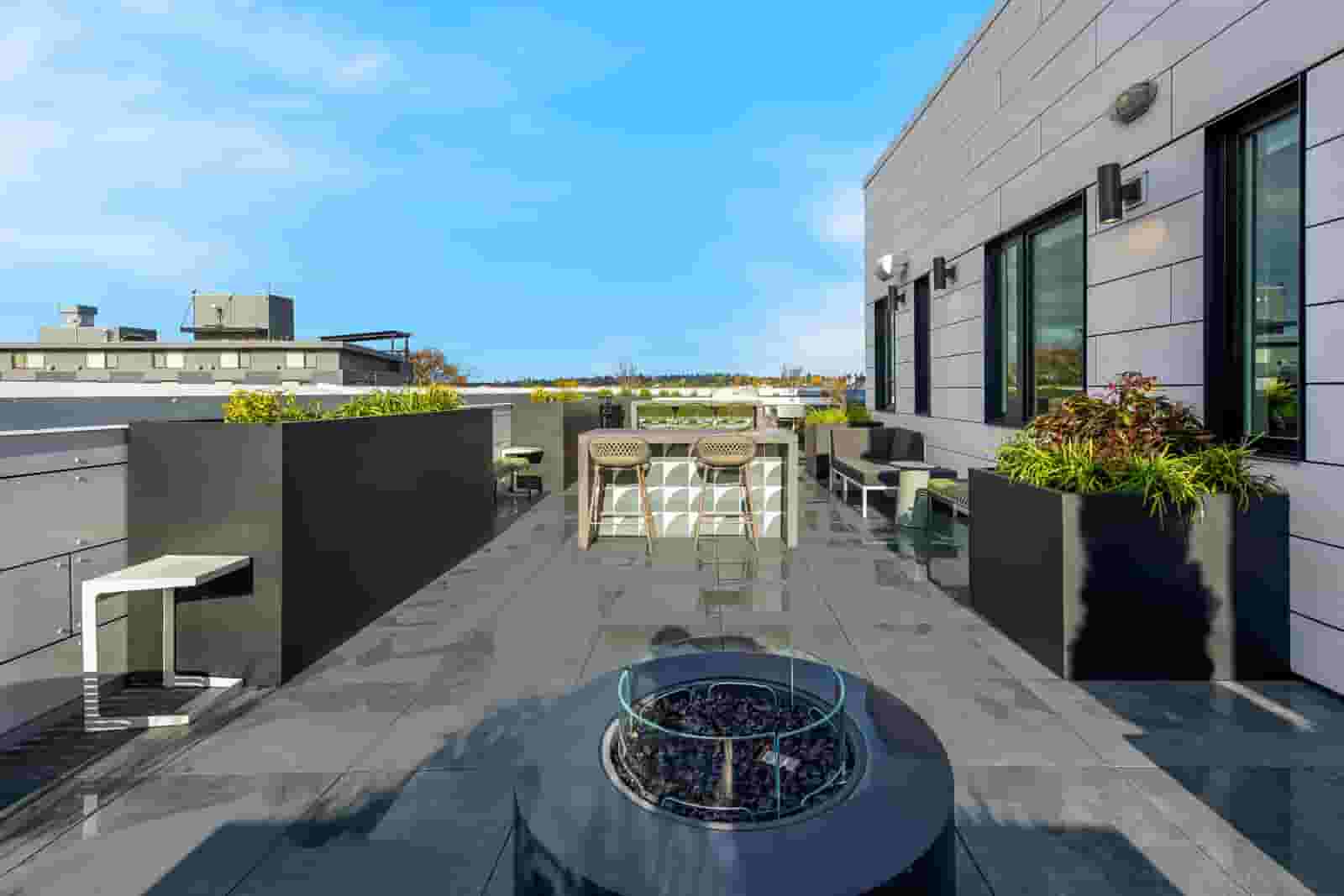 Rooftop Deck with views of the U District, Lake Union, and Downtown Seattle