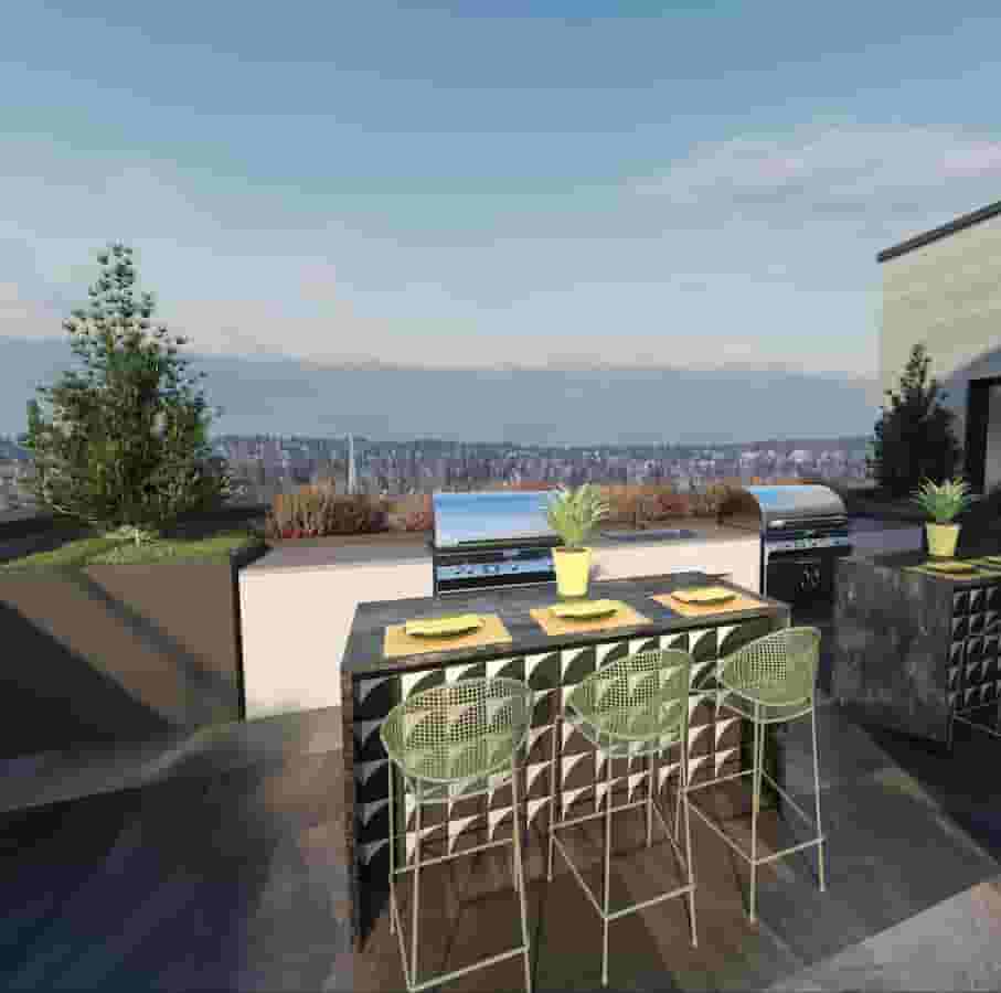 Rooftop Deck with views of the U District, Lake Union, and Downtown Seattle